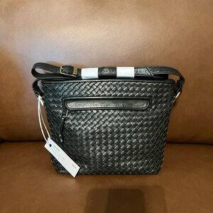 Black Woven Vegan Leather Crossbody/Shoulder Bag